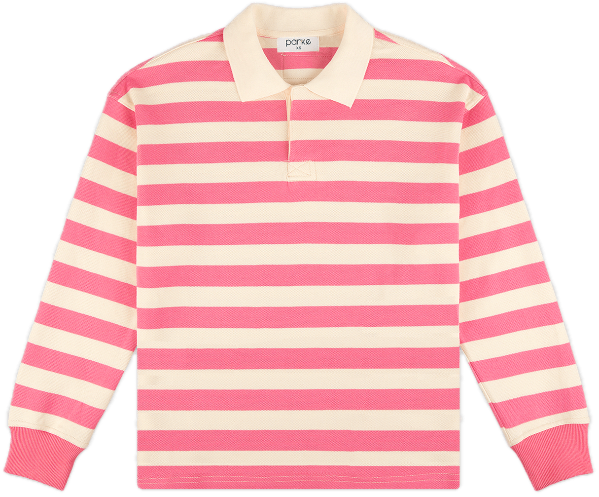Striped rugby flat lay - flamingo + white stripe